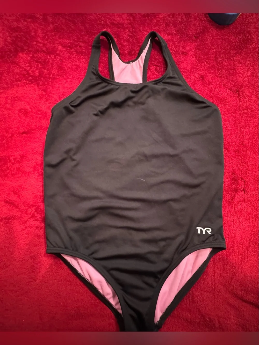 TYR Black One-Piece Swimsuit with Pink Lining